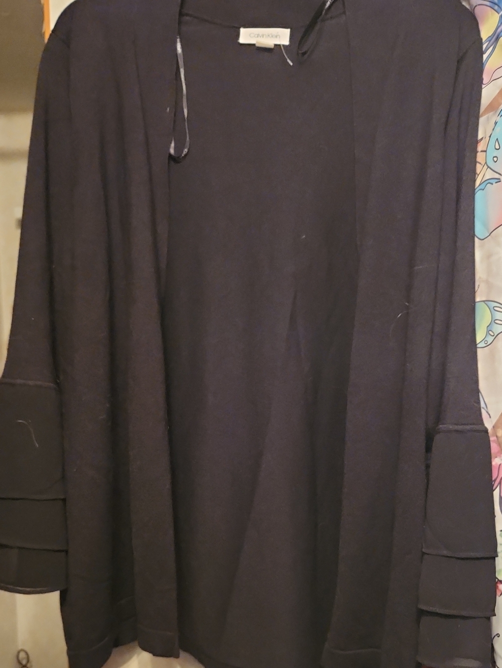 Calvin Klein Black Open-Front Cardigan with Tiered Sleeve Detail